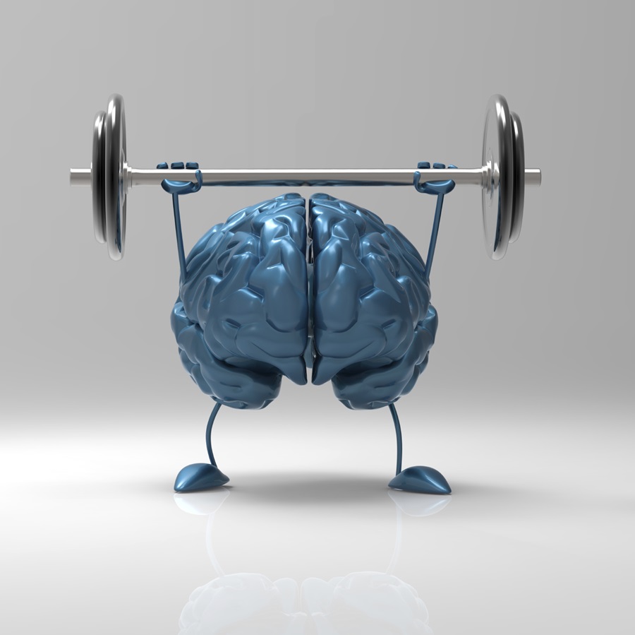 cartoon brain lifting weights