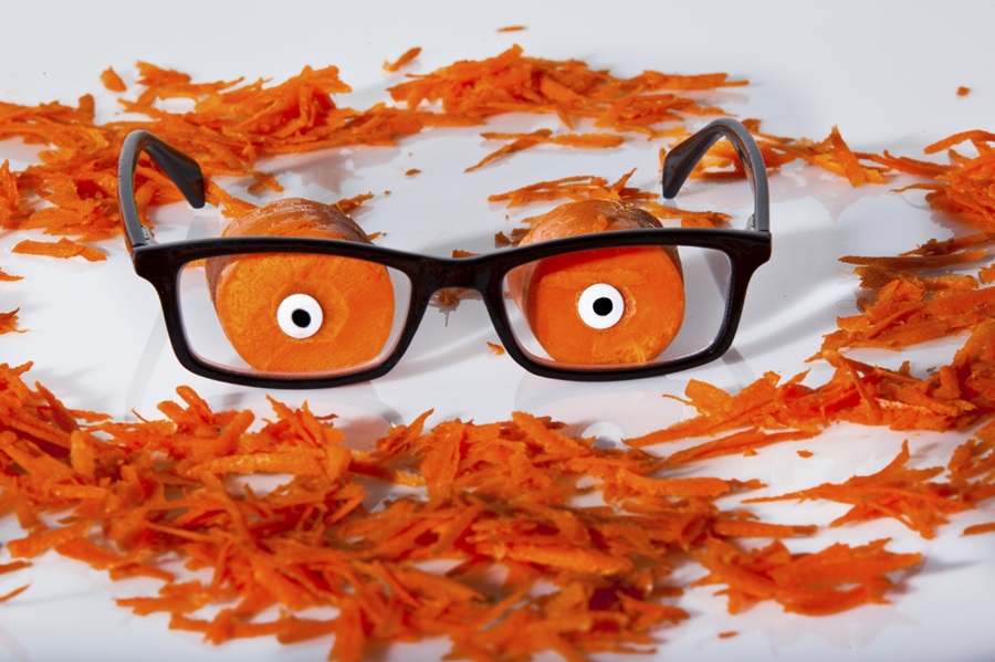 Carrots and peelings with eyeglasses